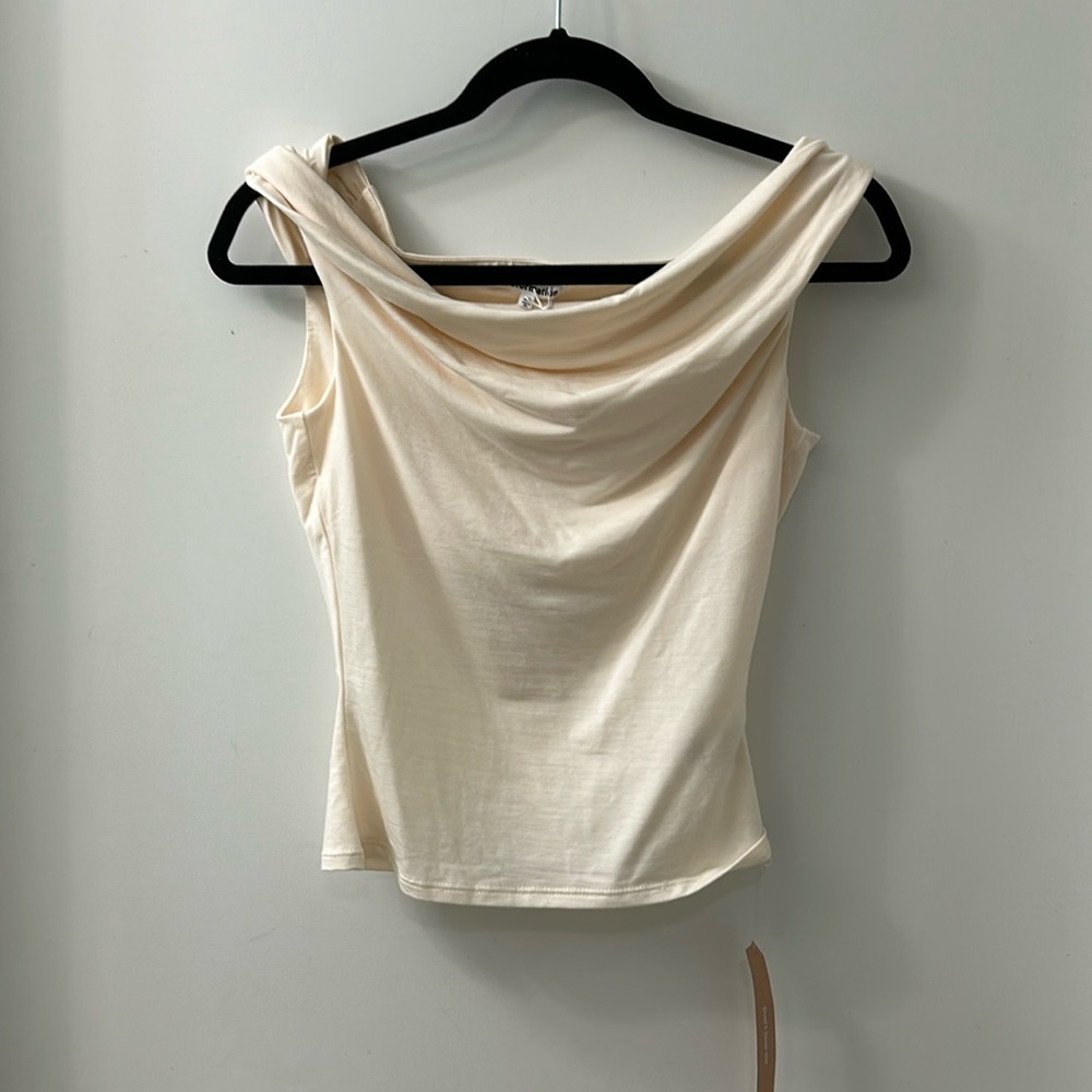 Reformation Cream Draped Cowl Neck Tank Top